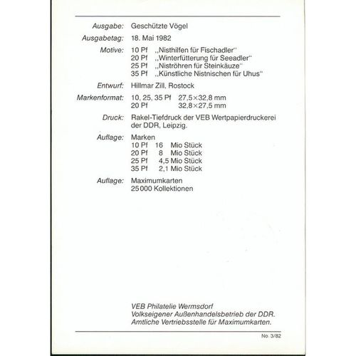 Germany SHS FDI Postcard 1982 - Hutzte Vogel