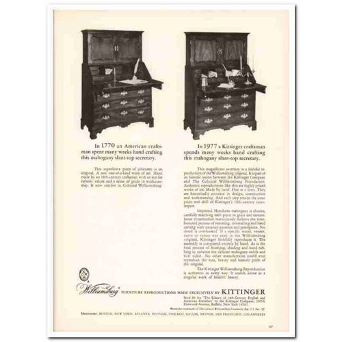 kittinger company 1977 williamsburg reproduction furniture vintage ad