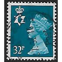 SG NI65: 32 p.greenish blue Northern Ireland Regional Stamp: Queen Elizabeth II.
