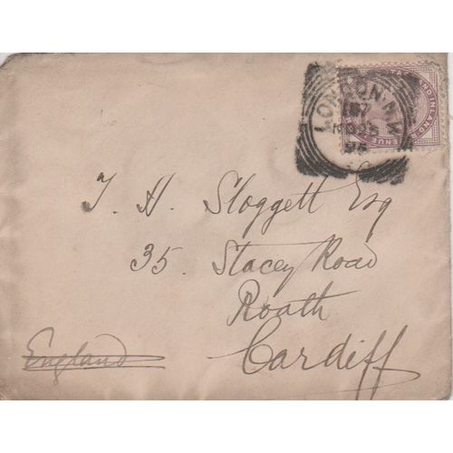 GB 1895 cover London NW to Cardiff with nice 1d Lilac stamp see others