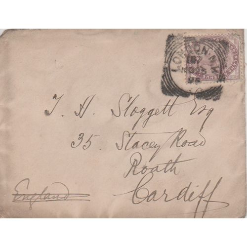 GB 1895 cover London NW to Cardiff with nice 1d Lilac stamp see others