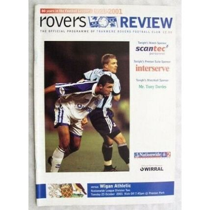 2001 programme Tranmere Rovers v. Wigan Athletic