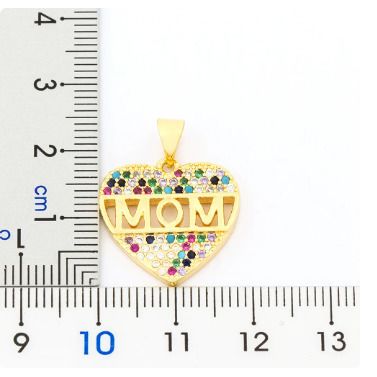 Gold CZ Heart Mom Necklace - Gold Plated Copper & Austrian Crystals