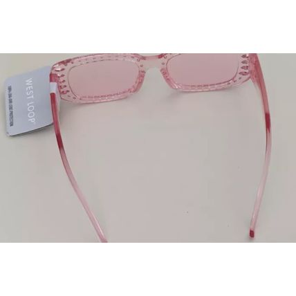 Pink Rectangle Sunglasses, West Loop 59943 PNK VL Pink Lens Jeweled Rhinestones