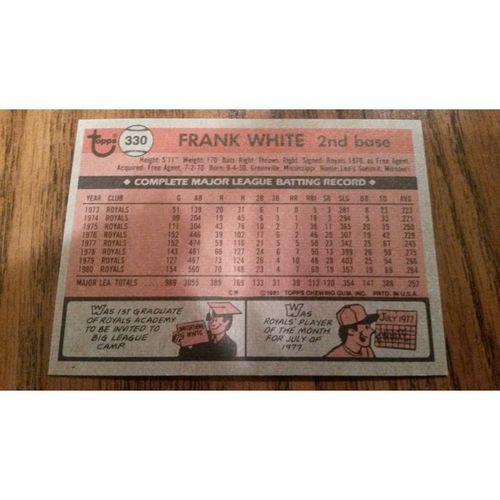 1981 Topps Card # 330 Frank White Excellent (5) Kansas City Royals