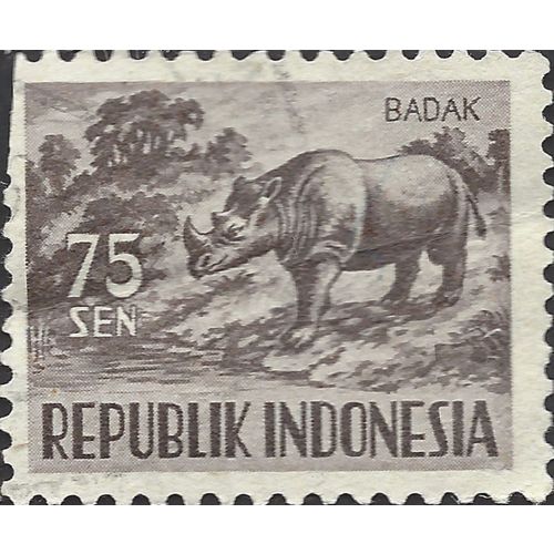 INDONESIA, MAMMAL, Sumatran Rhinoceros, violet-grey 1956, 75sen