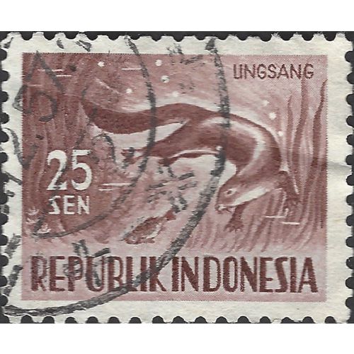 INDONESIA, MAMMAL, Smooth-coated otter, violet-grey 1956, 25sen