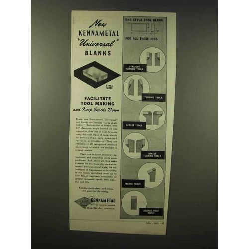 1945 Kennametal Universal Blanks Ad - Tool Making