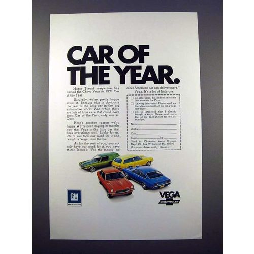 1971 Chevrolet Vega Car Ad - Car of the Year