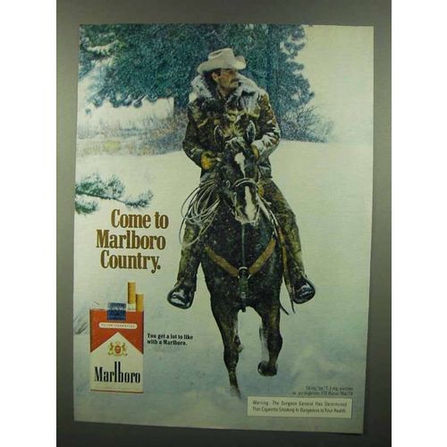 1974 Marlboro Cigarettes Ad - Marlboro Man, Cowboy in snow