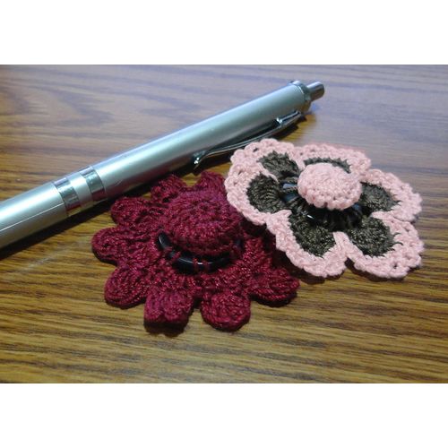 Button flowers #bf05 lot of 2 crochet decoration adornment embellishment motif