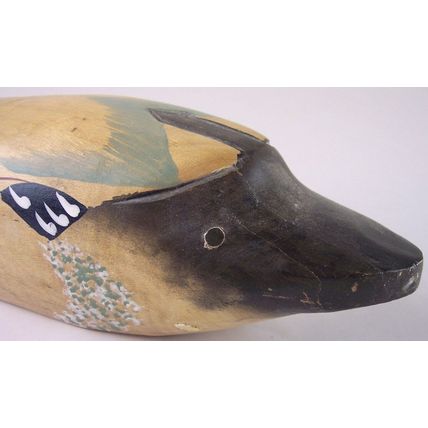 Vintage Solid Wood Hand Painted Drake Mallard Duck Decoy 15-3/4"