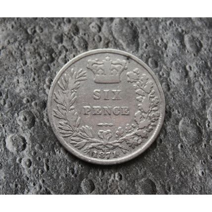 1871 Queen Victoria Silver Sixpence 6d British English 92.5% Silver Die 13