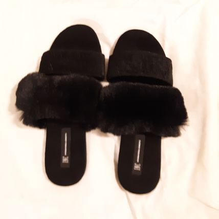 INC Women's Faux-Marabou Slide Slippers Black M 7/8