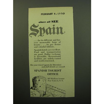 1950 Spanish Tourist Office Ad - Above all See Spain