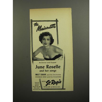 1952 Hotel St. Regis Ad - The Maisonette At Dinner and Supper June Roselle