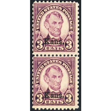 661, Mint NH 3¢ Pair Kansas Overprint CV $70.00 - Stuart Katz