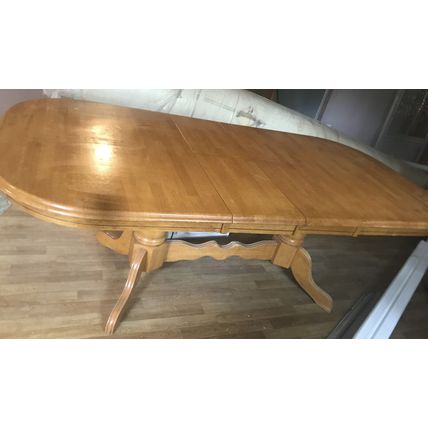 Solid Wood Pedestal Dining Room Table w/Two Leaves 63" Long x 41" Wide Kitchen