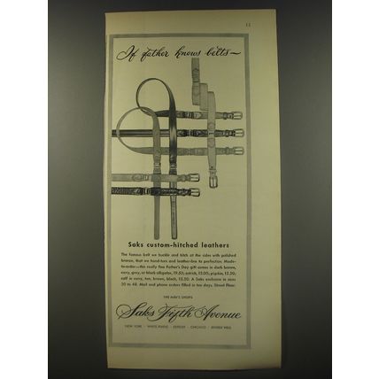 1956 Saks Fifth Avenue Belts Ad - If father knows belts