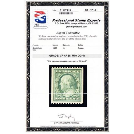 348, Mint VF/XF NH 1¢ Coil With Graded PSE Certificate - Stuart Katz