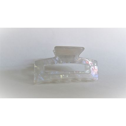 Pearly white iridescent rectangle marbled hair claw clip
