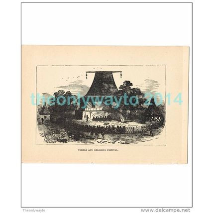 TEMPLE AND RELIGIOUS FESTIVAL, FIJI, Book Illustration, c1883