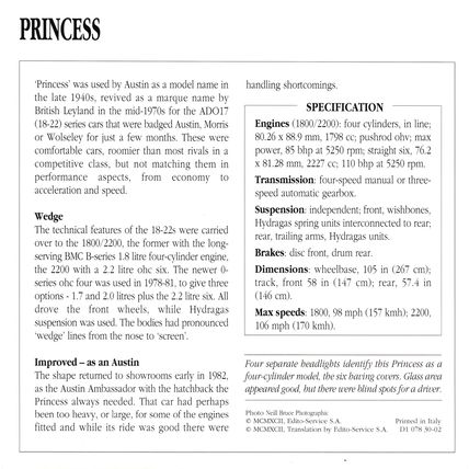 Collectors Club card. Classic Cars. Princess