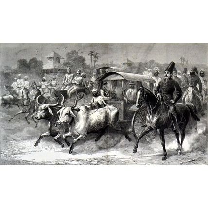 GOING TO THE RACES - AN UP-COUNTRY SCENE IN INDIA 1872 VICTORIAN ENGRAVING
