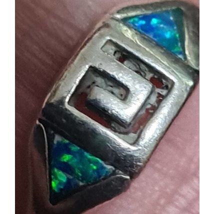 Vintage 1970-s Blue Opal 925 Sterling Silver Ring Size UK R 1/2, US 8 3/4