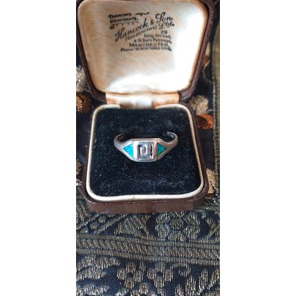 Vintage 1970-s Blue Opal 925 Sterling Silver Ring Size UK R 1/2, US 8 3/4