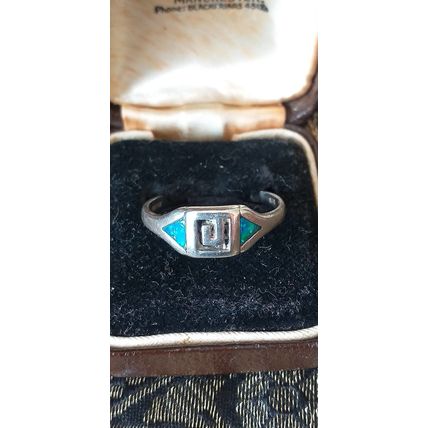 Vintage 1970-s Blue Opal 925 Sterling Silver Ring Size UK R 1/2, US 8 3/4