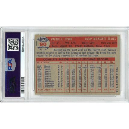 1957 Topps Warren Spahn #90 PSA 6 P1383