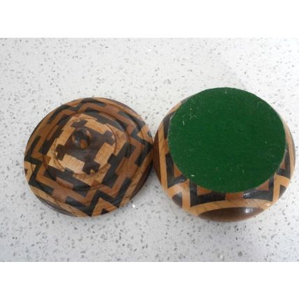 Beautiful Inlaid Wooden Treen Lidded Pot / Box