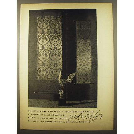 1961 Lord & Taylor Boris Kroll Panel Ad - Boris Kroll weaves a masterpiece