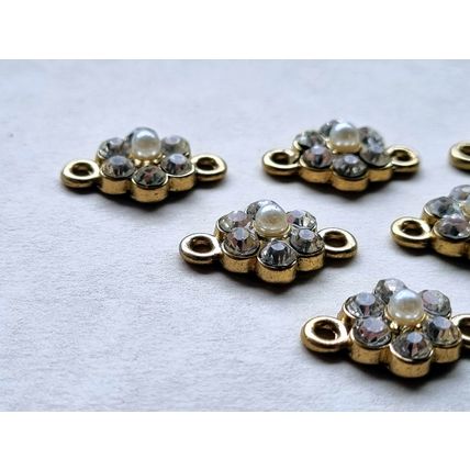 10 Pearl Rhinestone Connectors, Flower Shape, Glass Findings, Assorted Bracelet