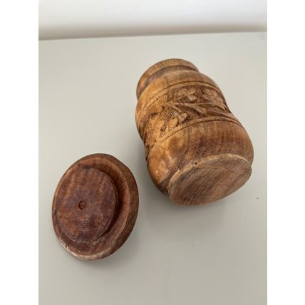 VINTAGE WOODEN POT WITH FLOWER CARVINGS