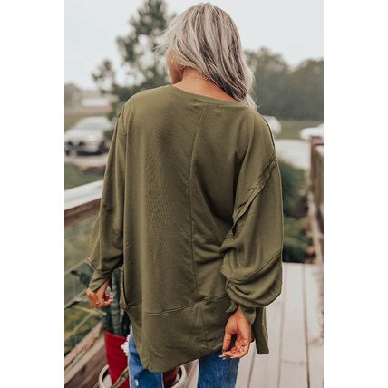 Green Patchwork Drop Shoulder Oversized Top