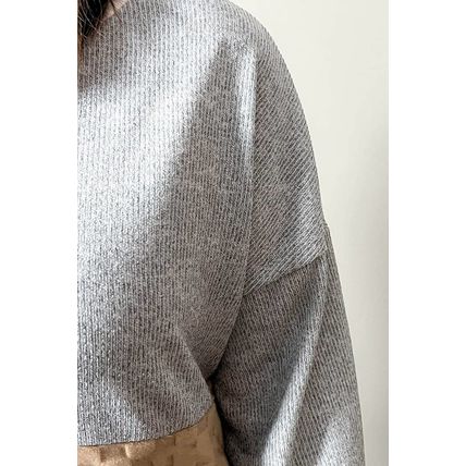 Multicolor Cable Knit Colorblock Long Sleeve Plus Size Top