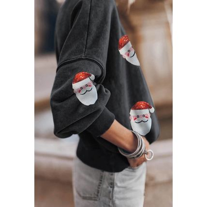 Black Sequined Santa Claus Christmas Fashion Sweatshirt