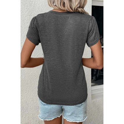 Carbon Grey Fashion Petal Sleeve V Neck T Shirt