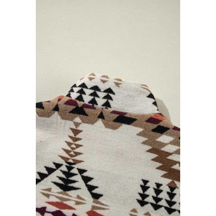 Beige Aztec Printed Stand Neck Zip Up Jacket