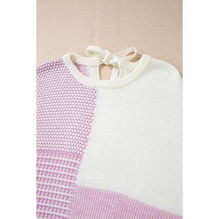 Bonbon Neutral Colorblock Tie Back Sweater