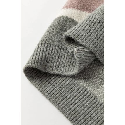Gray Wave Striped Balloon Sleeve Drop Shoulder Sweater