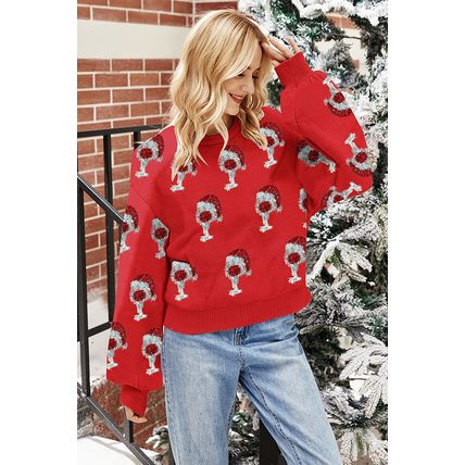 Racing Red Cheer for Christmas Round Neck Casual Sweater