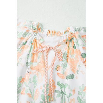 Orange Floral Contrast Edge Layered Short Sleeve Mini Dress