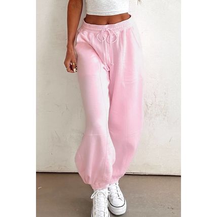 Light Pink Drawstring Waist Patchwork Solid Color Jogger Pants
