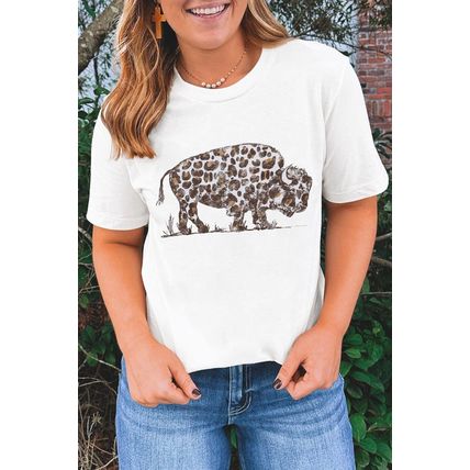 White Leopard Western Buffalo Graphic Tee
