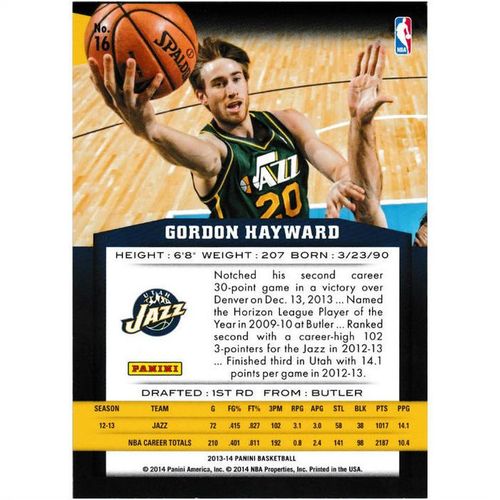 2013-14 Panini - #16 - Gordon Hayward