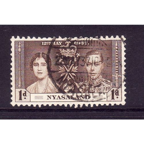 NYASALAND 1937 CORONATION SG 128 1d BROWN FINE USED