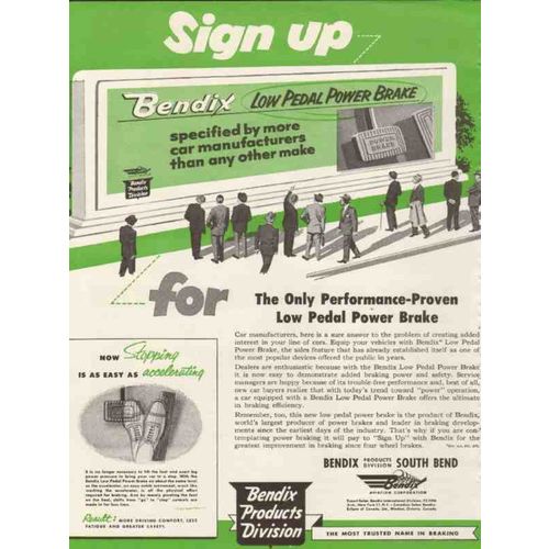 bendix aviation corp 1953 sign up low pedal power brake vintage ad